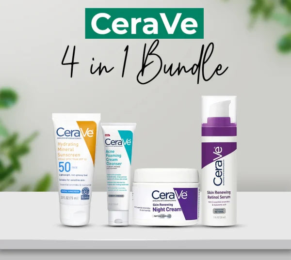 Cerave 4 In 1 Skincare Kit Night Cream, Sunblock, Cleanser & Serum, for Radiant Skin