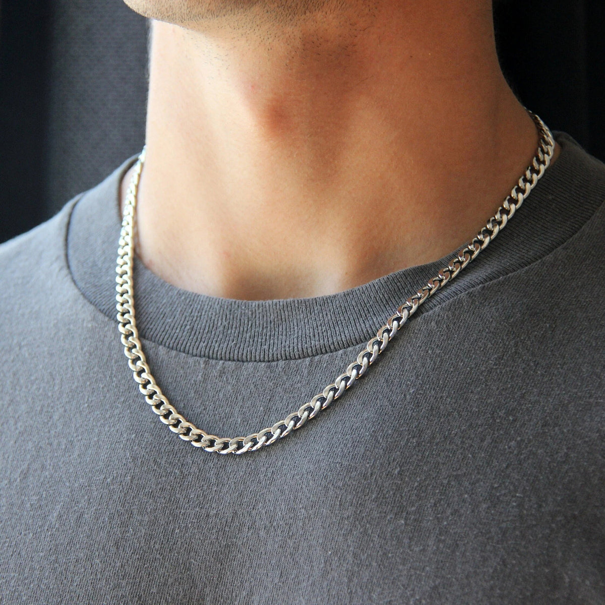 4mm Silver Figaro Link Neck Chain For Men