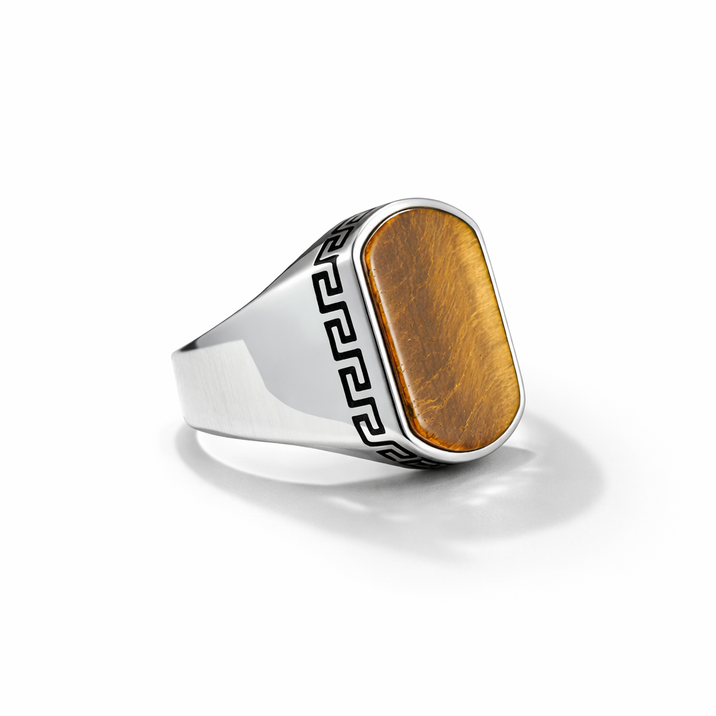 Silver Plain Model Brown Tiger Eye Gemstone Ring