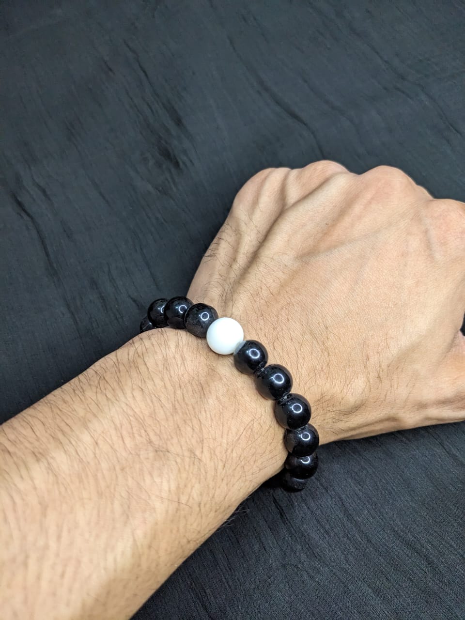 Black Agate Bracelet with White bead