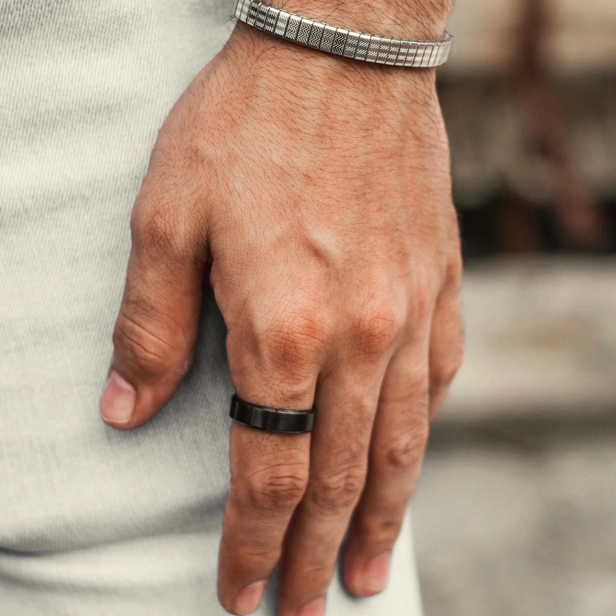 Matte Stroked Black Ring