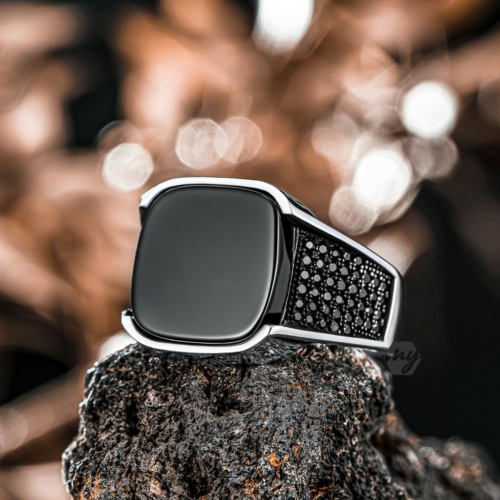Onyx Micro Black Zircon Stone Men's Ring